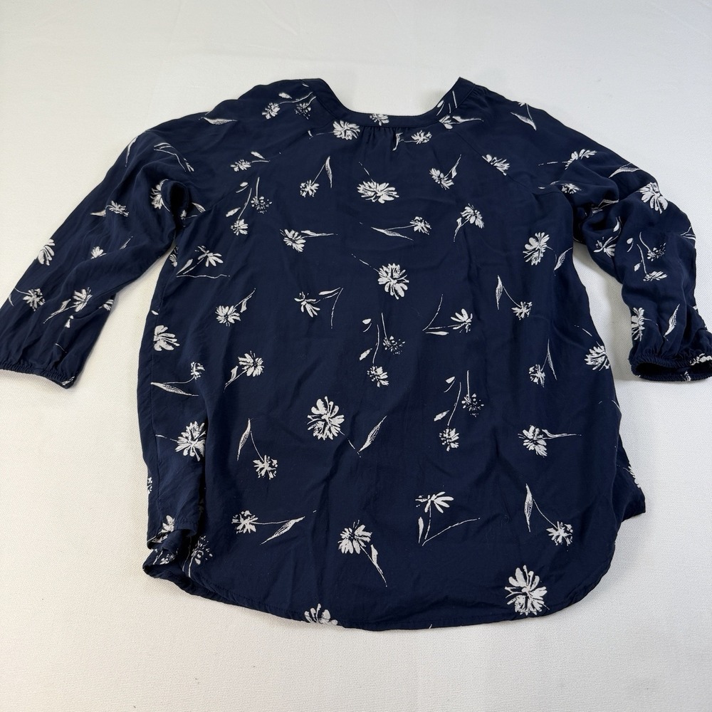 GAP Blue Size S Blouse 3/4 Sleeve Relaxed Top Floral Boho Cottage Summer Flowy - Picture 11 of 12